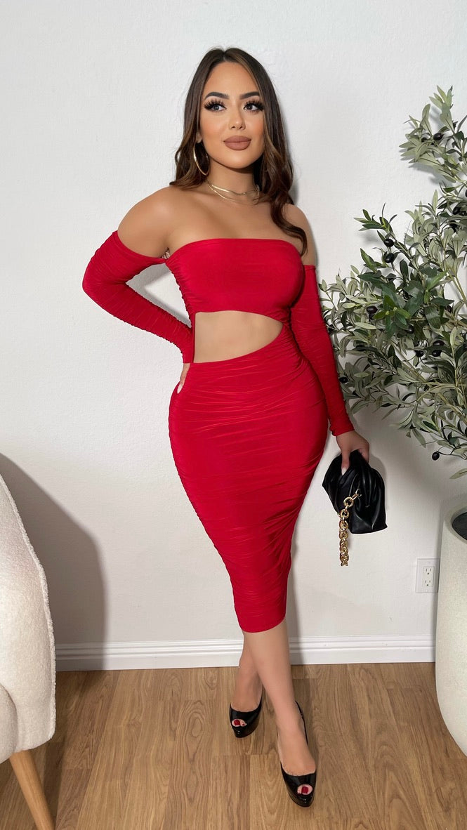 Nothing Personal Midi Dress (Red)