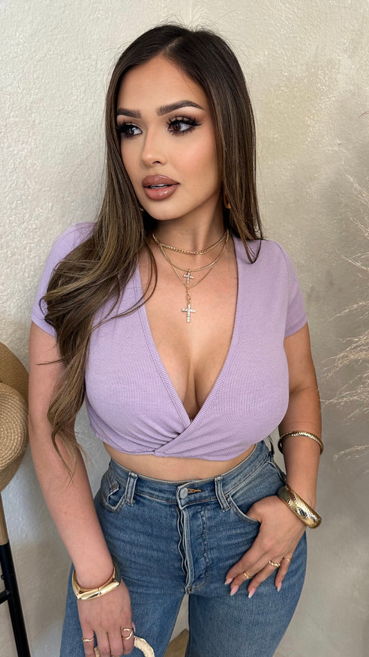 Flirty Wrap Crop Top (Lavender)