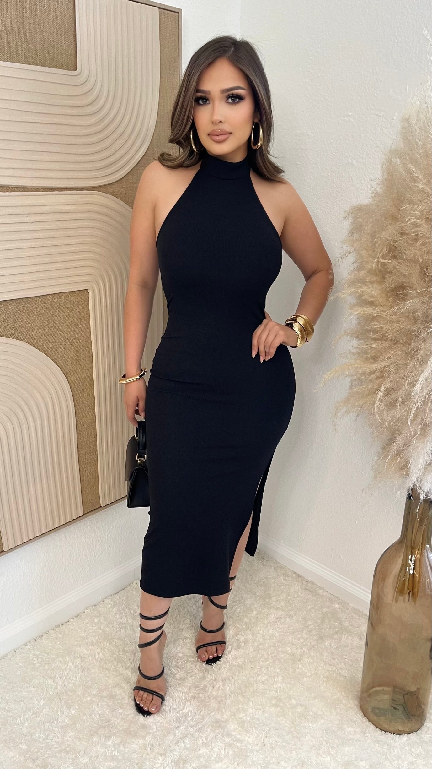 Black Halter Strapless Bodycon Dress