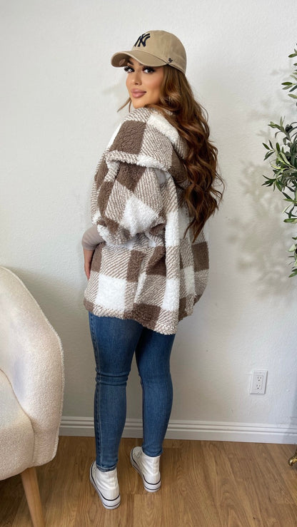 Get Into It Sherpa Cardigan (Taupe/ Ivory)