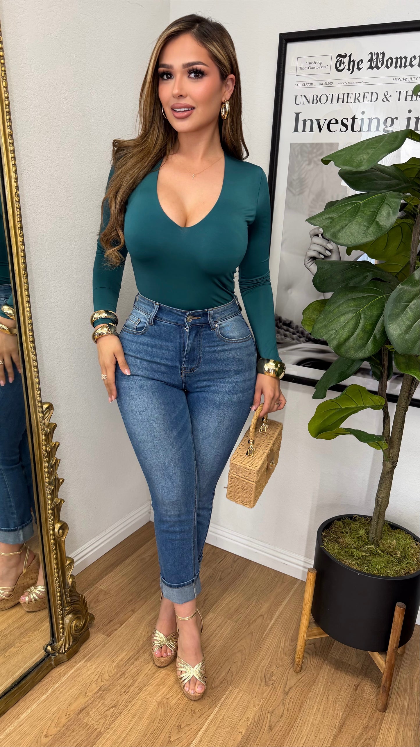 Versatile V-Neck Bodysuit (Teal)