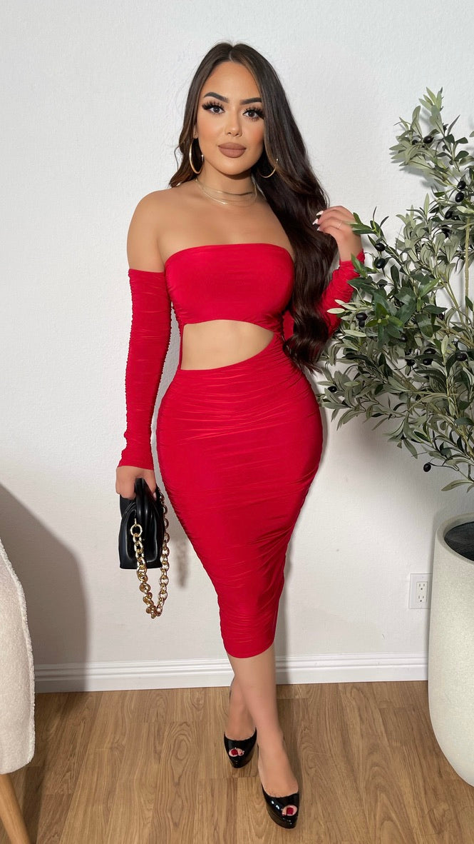 Nothing Personal Midi Dress (Red)