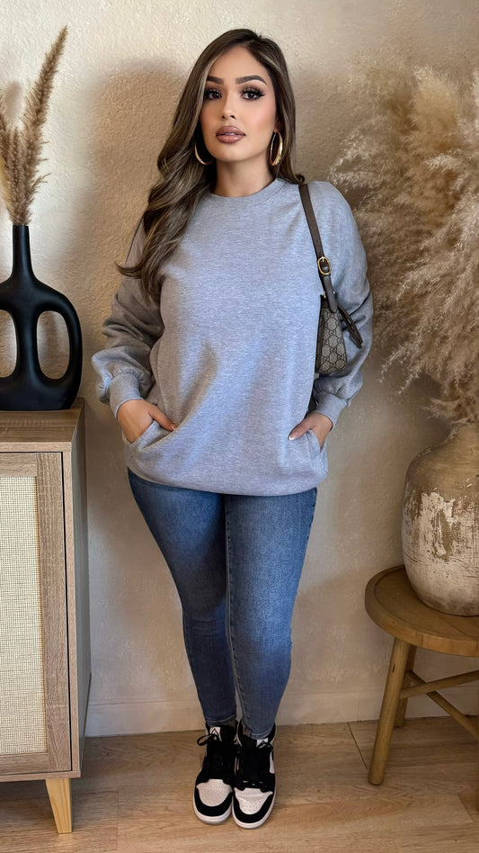 Came To Chill Oversize Sweater Dress (Heather Grey)