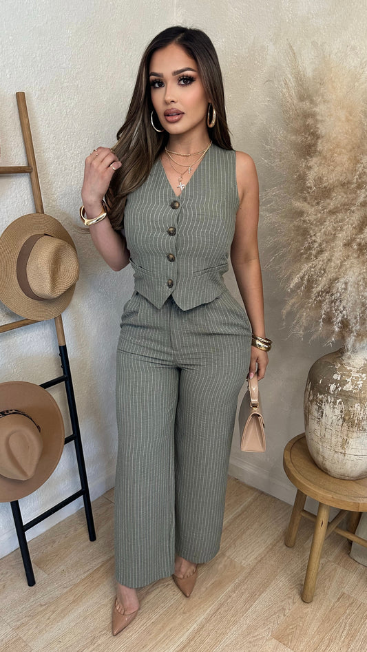 Boss Babe Stripe Set (Olive)