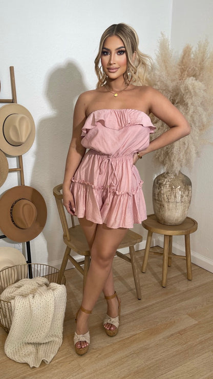 Pretty Moments Strapless Short Romper (Dusty Pink)