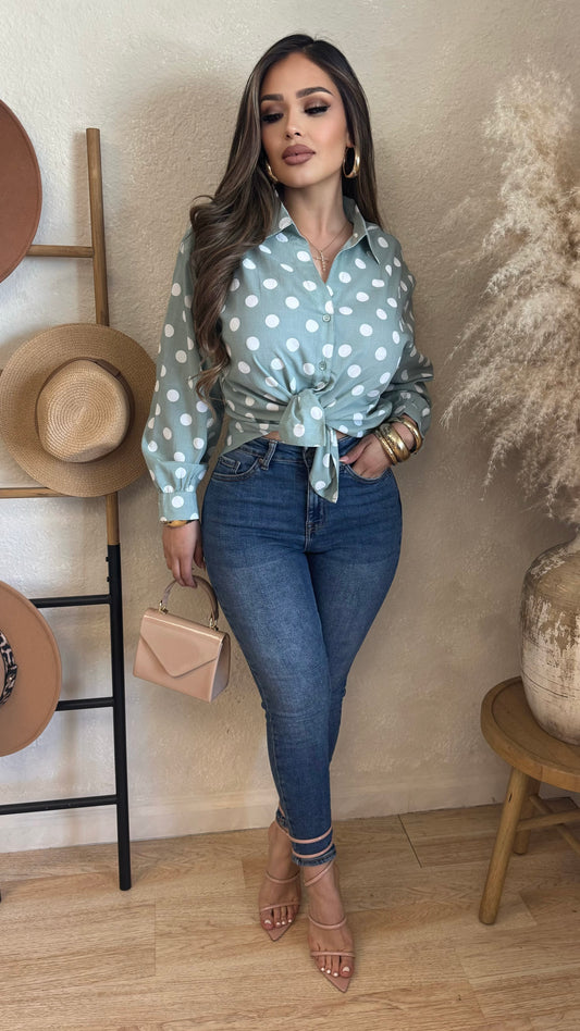 Waist No Time Button Up Top (Mint)