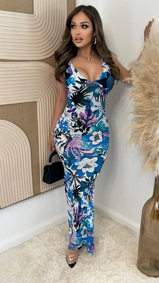 Yuliana Maxi Dress (White/ Blue)