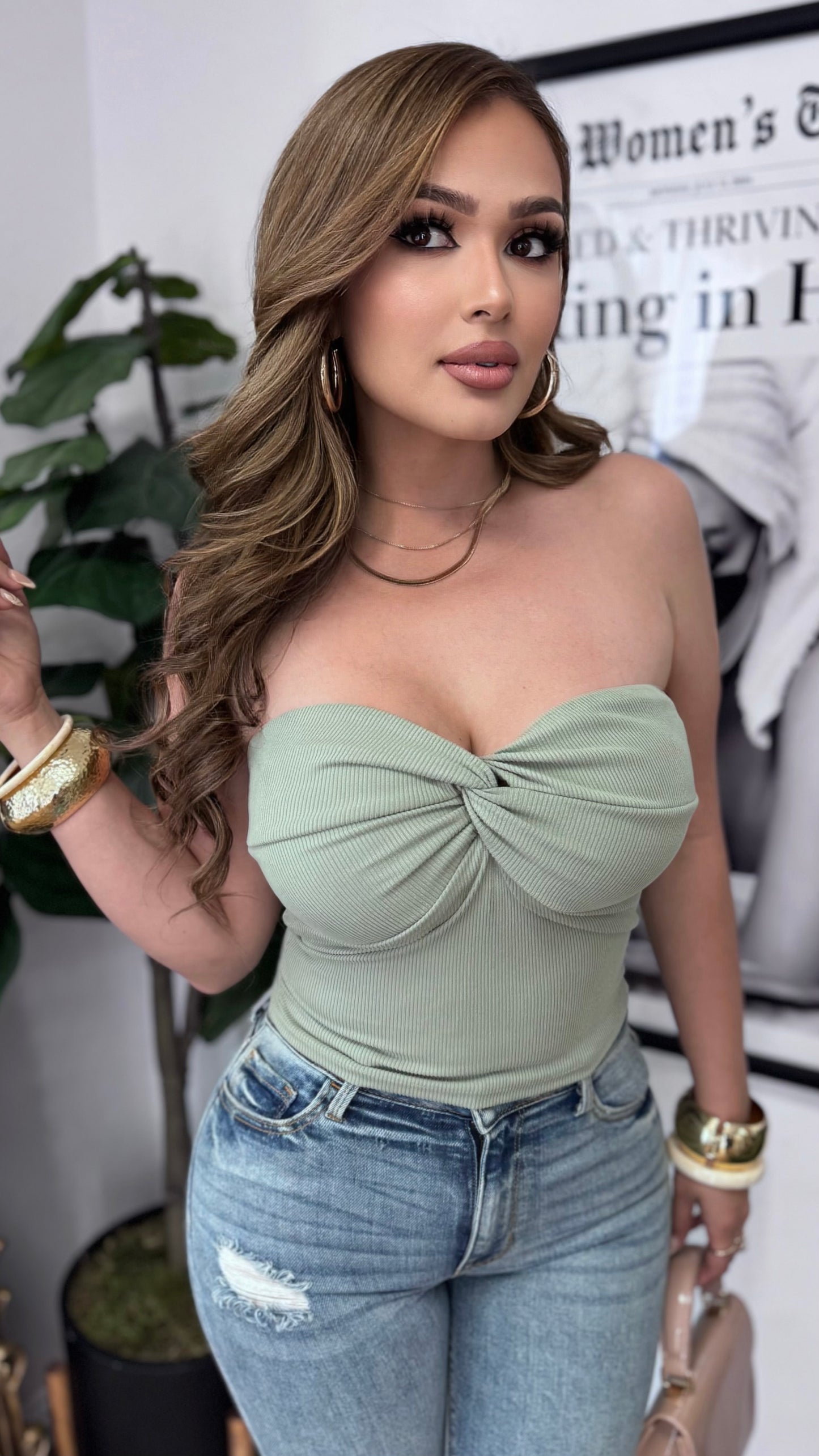 Harper Twisted Crop Top (Olive)