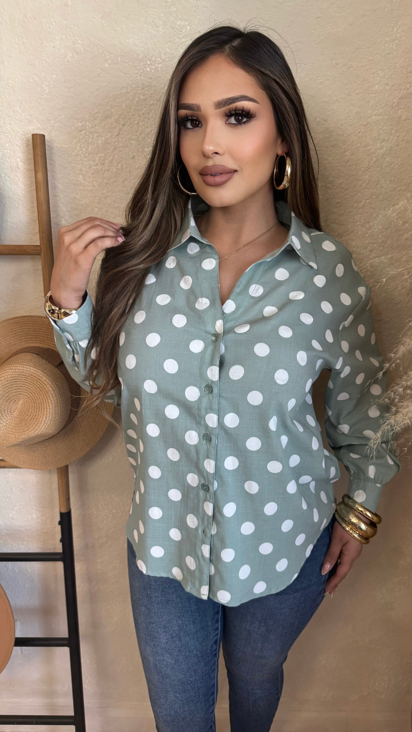 Waist No Time Button Up Top (Mint)