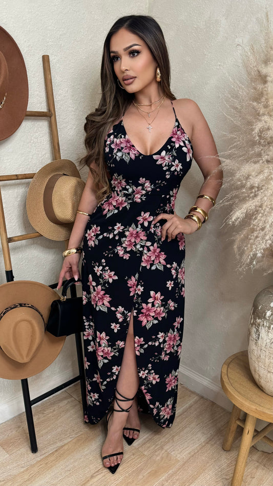 Destination Floral Maxi Dress (Black)