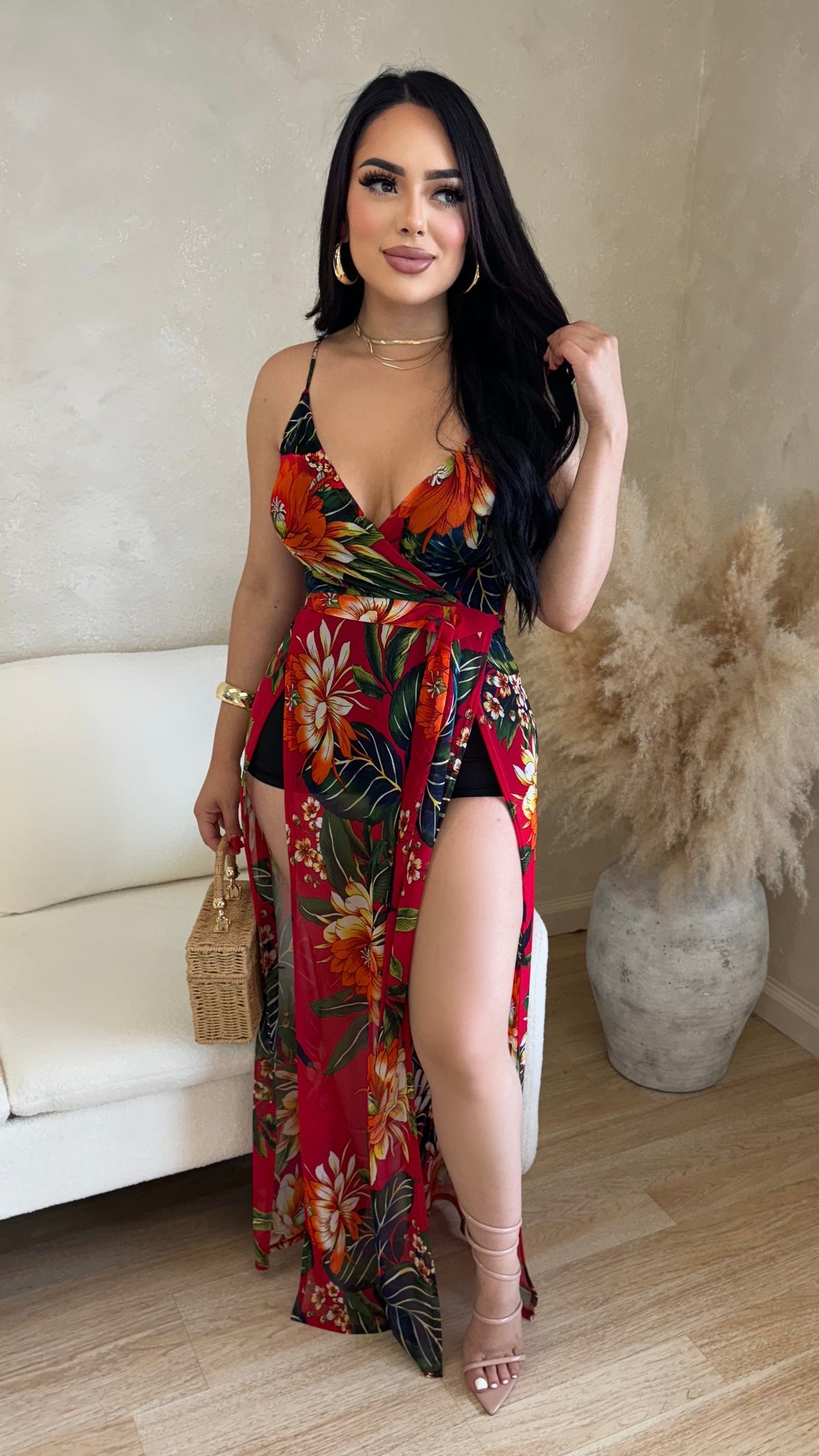 Radiant As Always Floral Maxi Dress (Red)