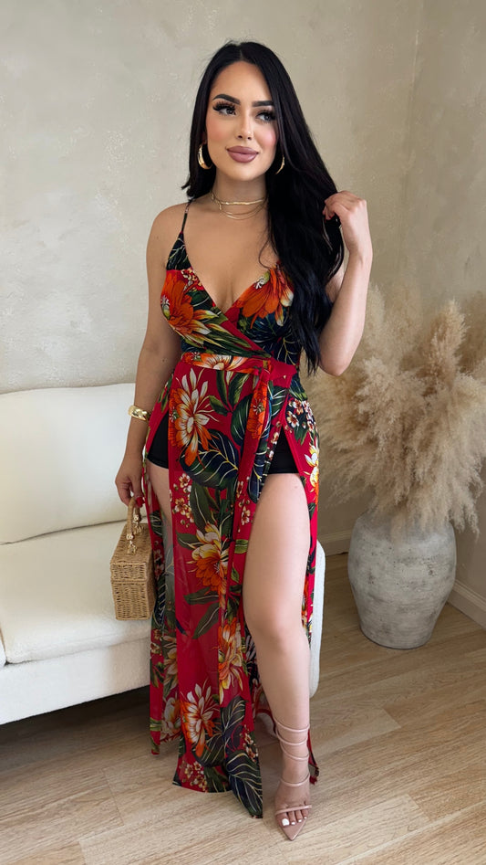 Radiant As Always Floral Maxi Dress (Red)