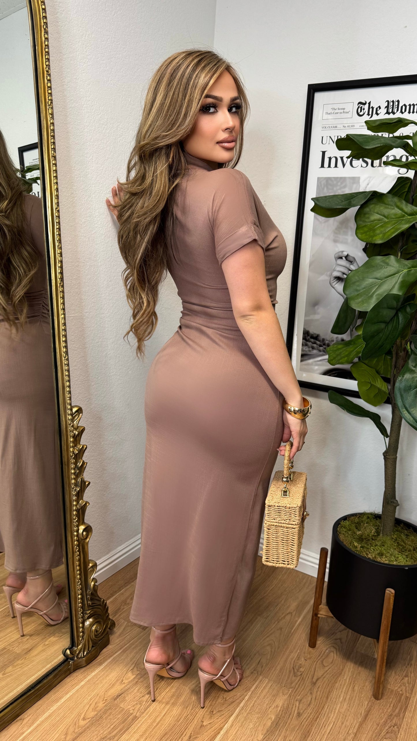 City Chic Button Up Maxi Dress (Taupe)