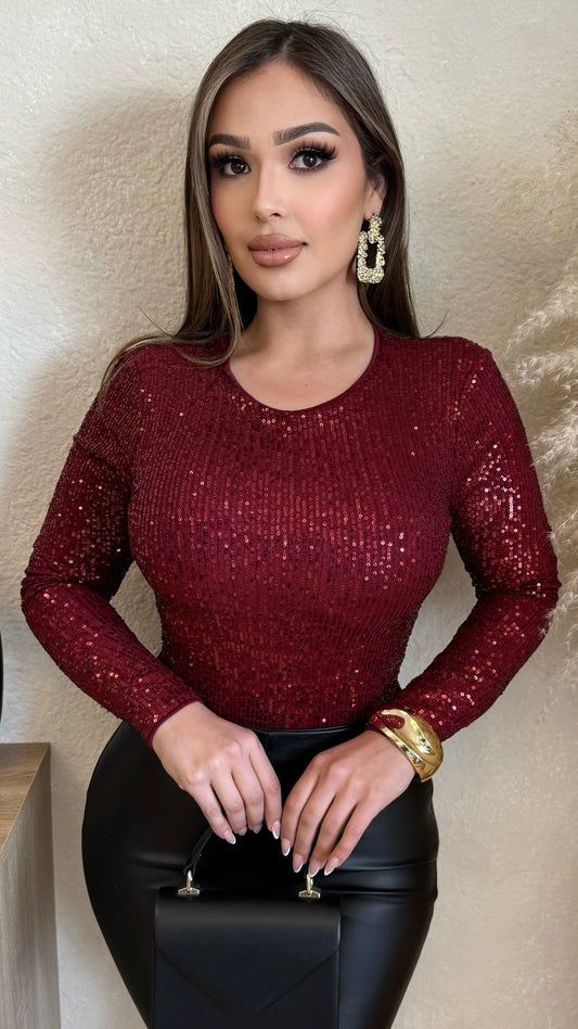 Glamour Girl Bodysuit (Burgundy)