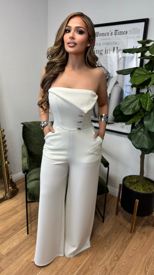 Modern Elegance Tailored Jumpsuit (White)