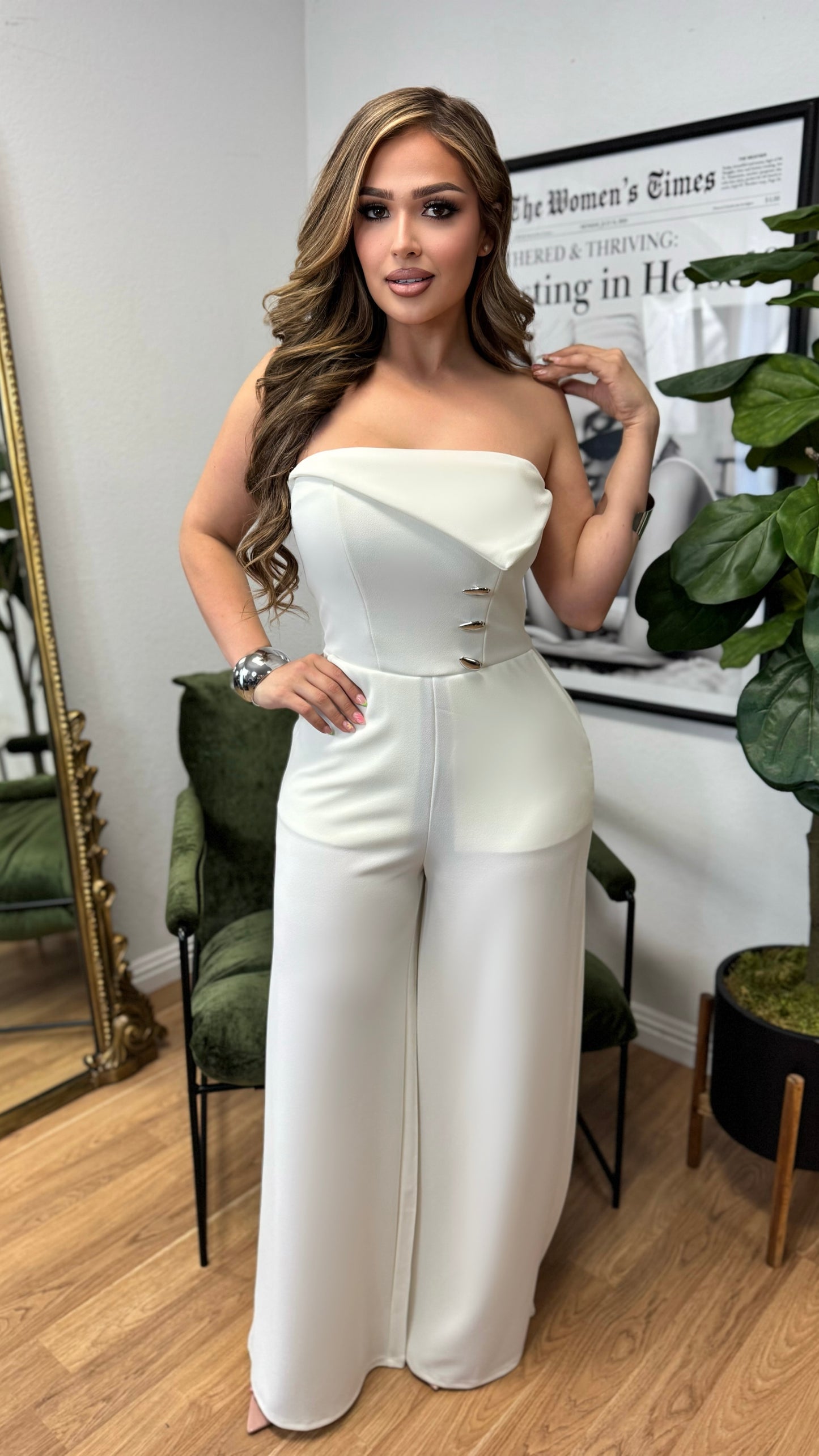 Modern Elegance Tailored Jumpsuit (White)