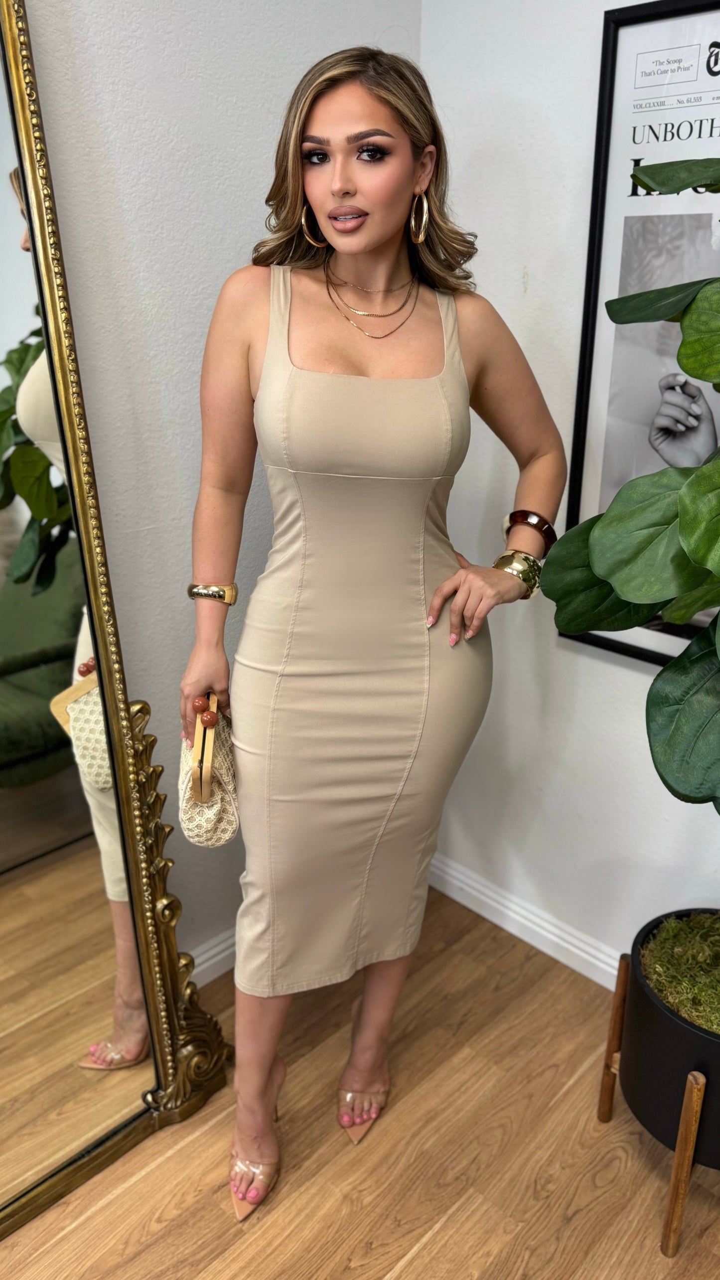 Sculpt Midi Dress (Taupe)