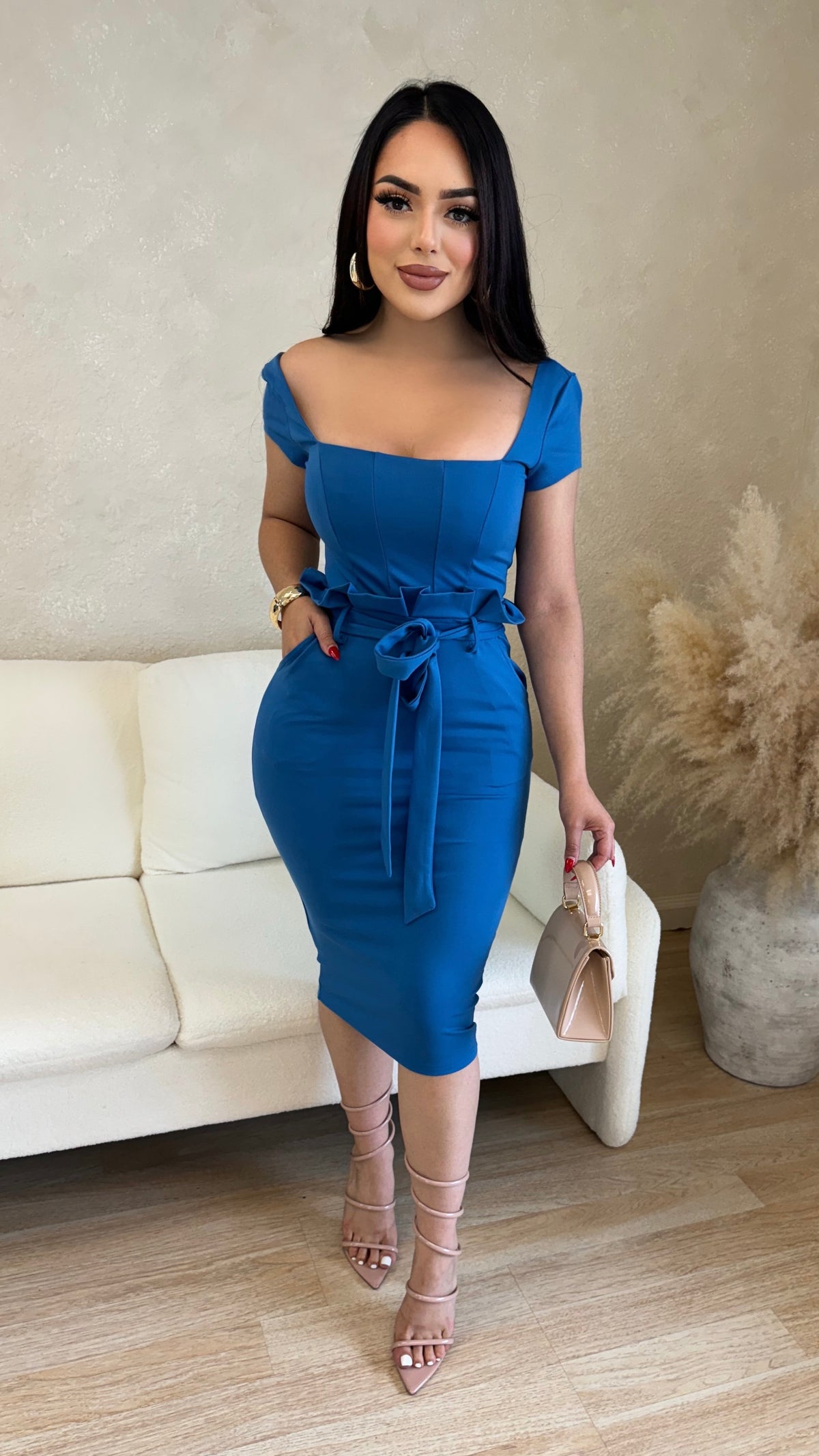 Enchanting Elegance Midi Dress (Blue)