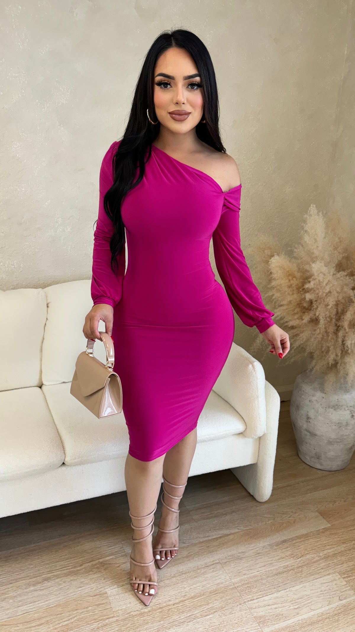 Giane Midi Dress (Fuchsia)