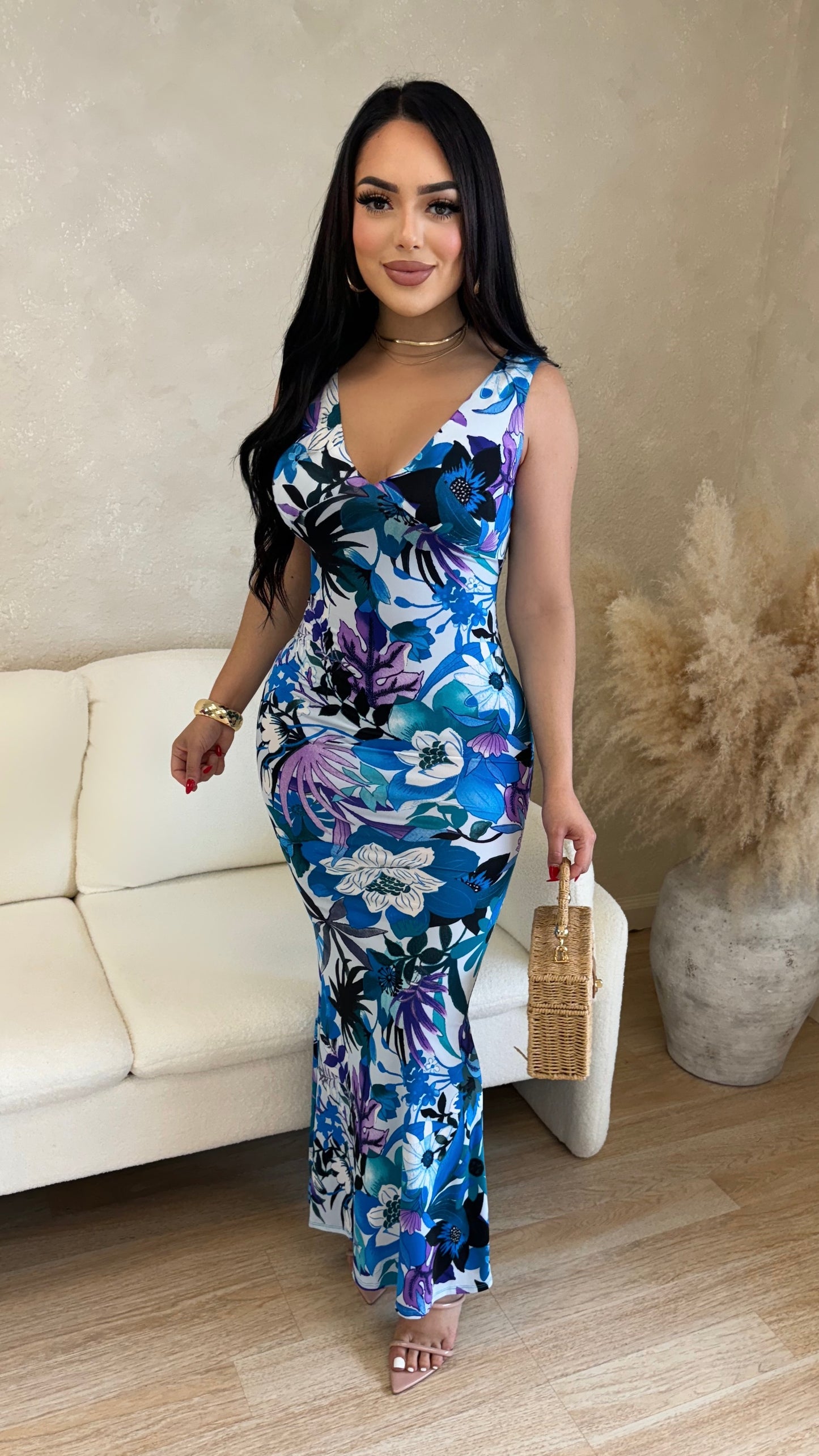 Yuliana Maxi Dress (White/ Blue)