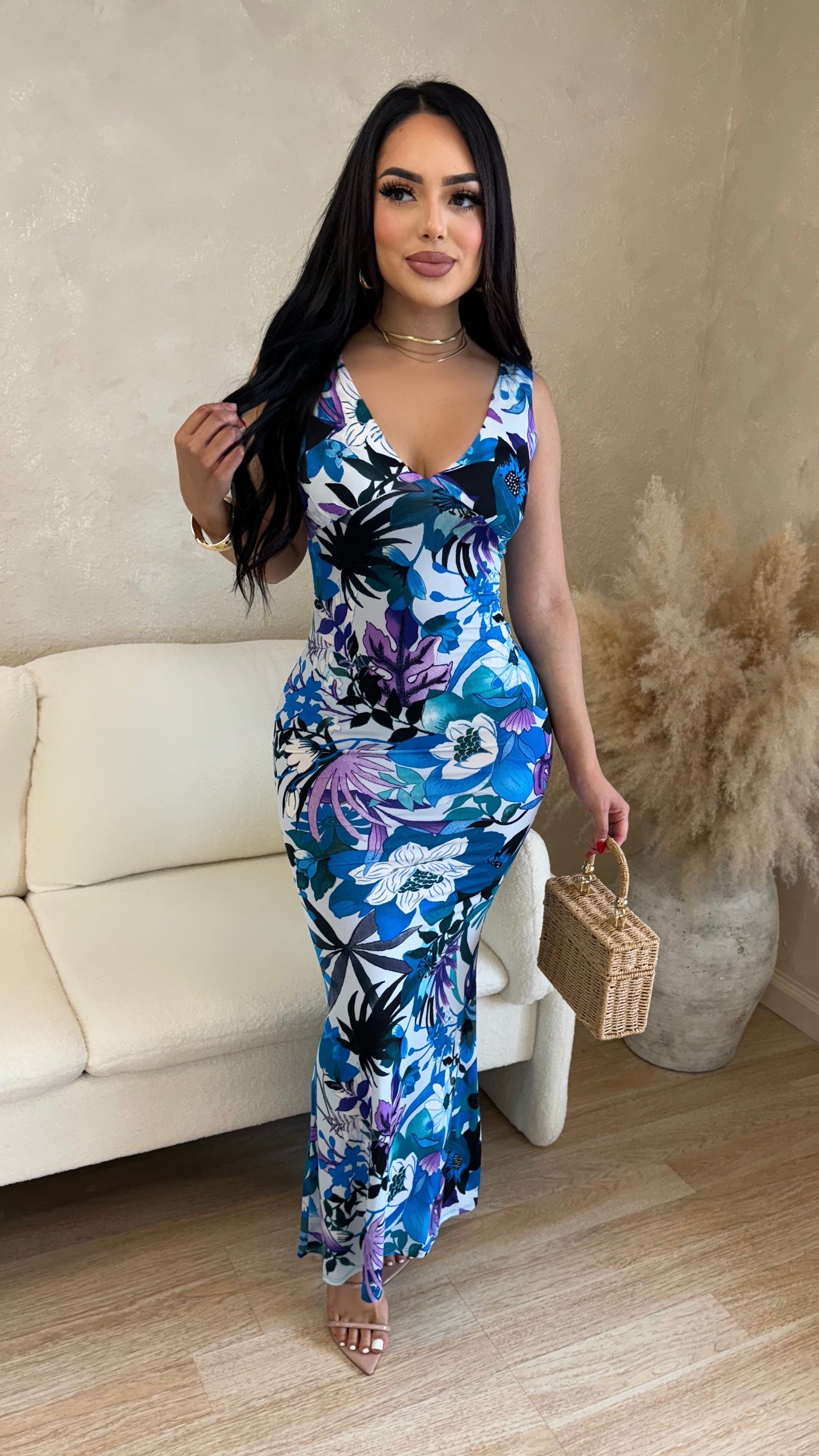 Yuliana Maxi Dress (White/ Blue)