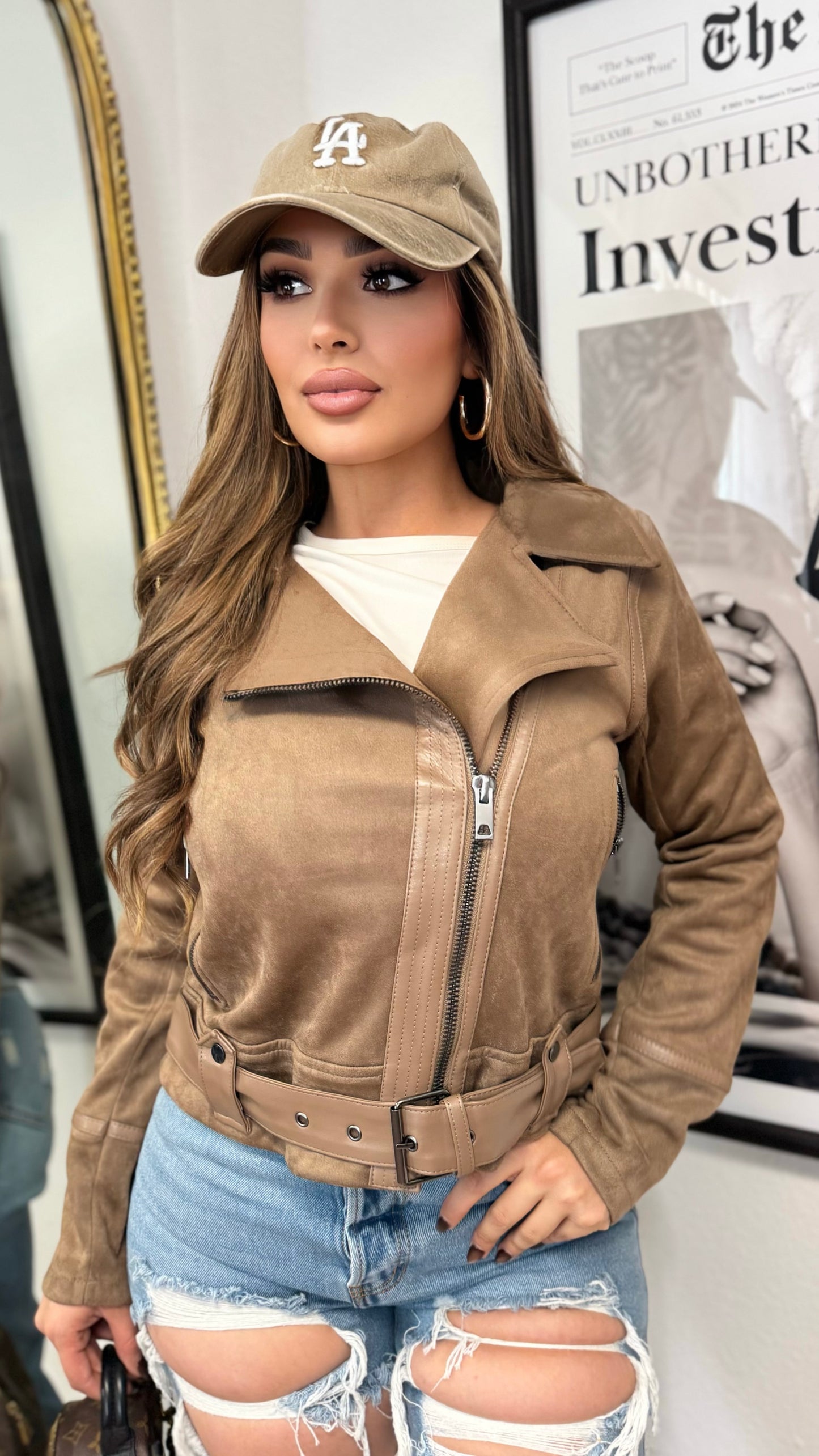 Faux Suede Moto Jacket