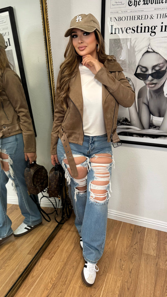 Faux Suede Moto Jacket