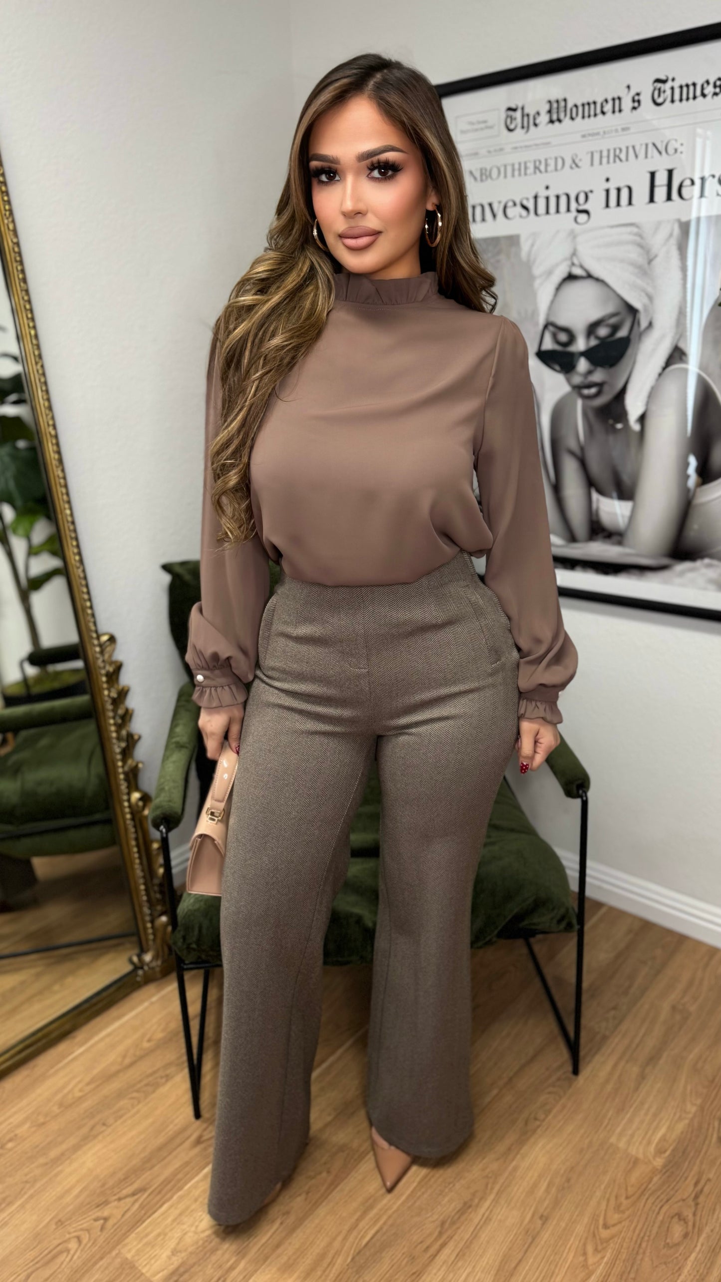 Golden Hour Ruffle Blouse (Brown)