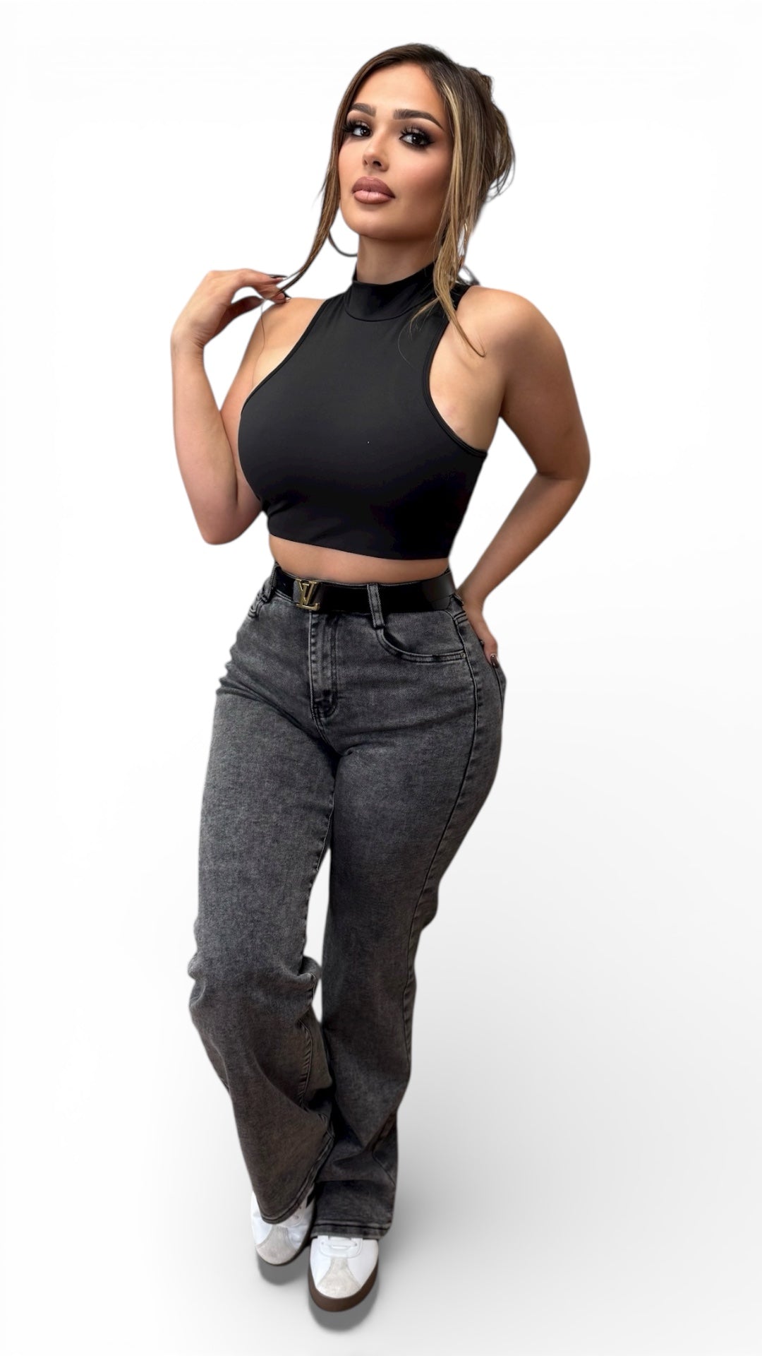 Sleek High Neck Crop Top (Black)