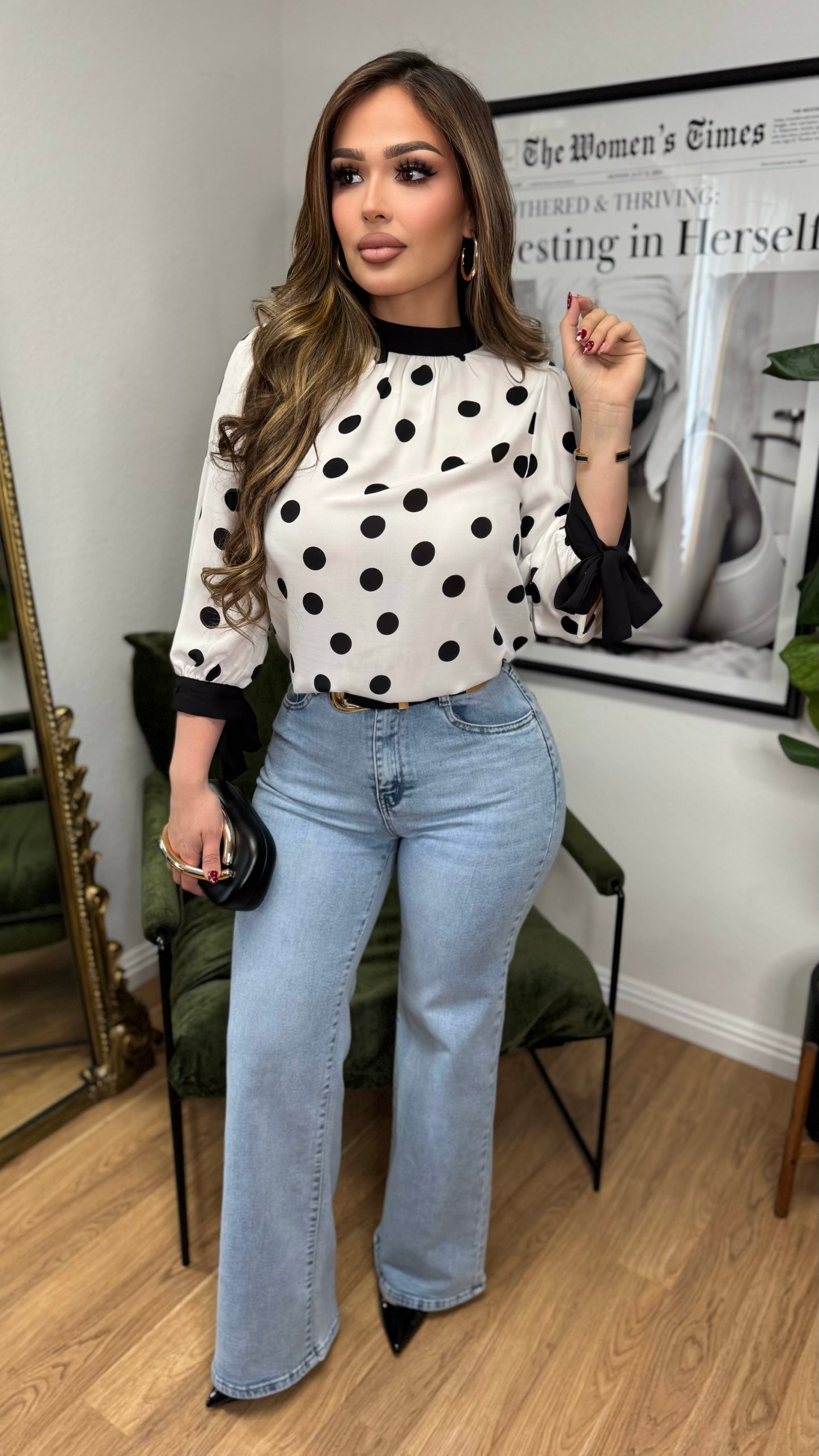Timeless Polka Dot Blouse (White)