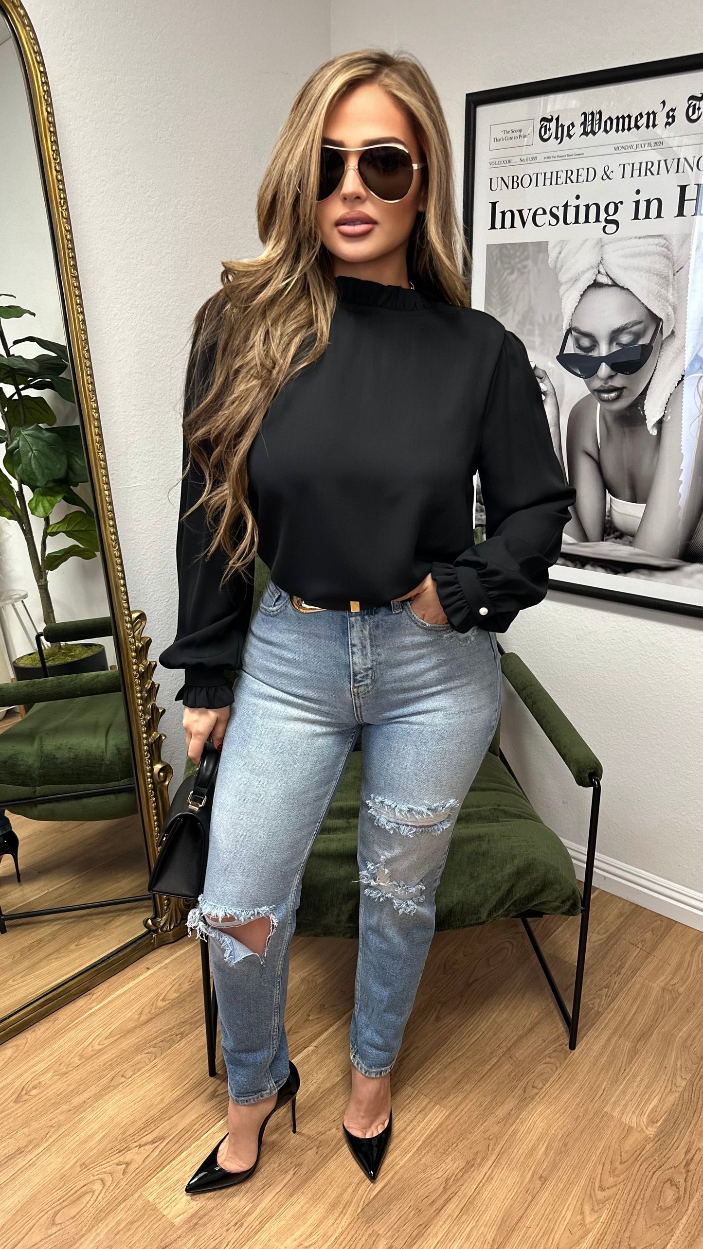 Golden Hour Ruffle Blouse (Black)