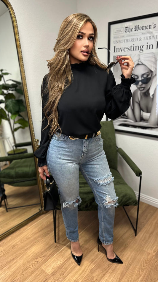 Golden Hour Ruffle Blouse (Black)