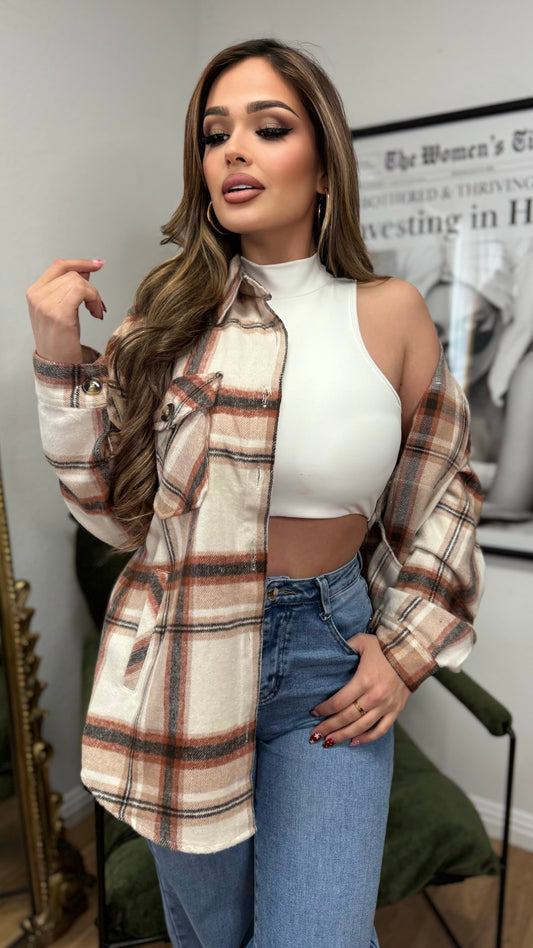 The Everyday Plaid Shacket (Taupe)