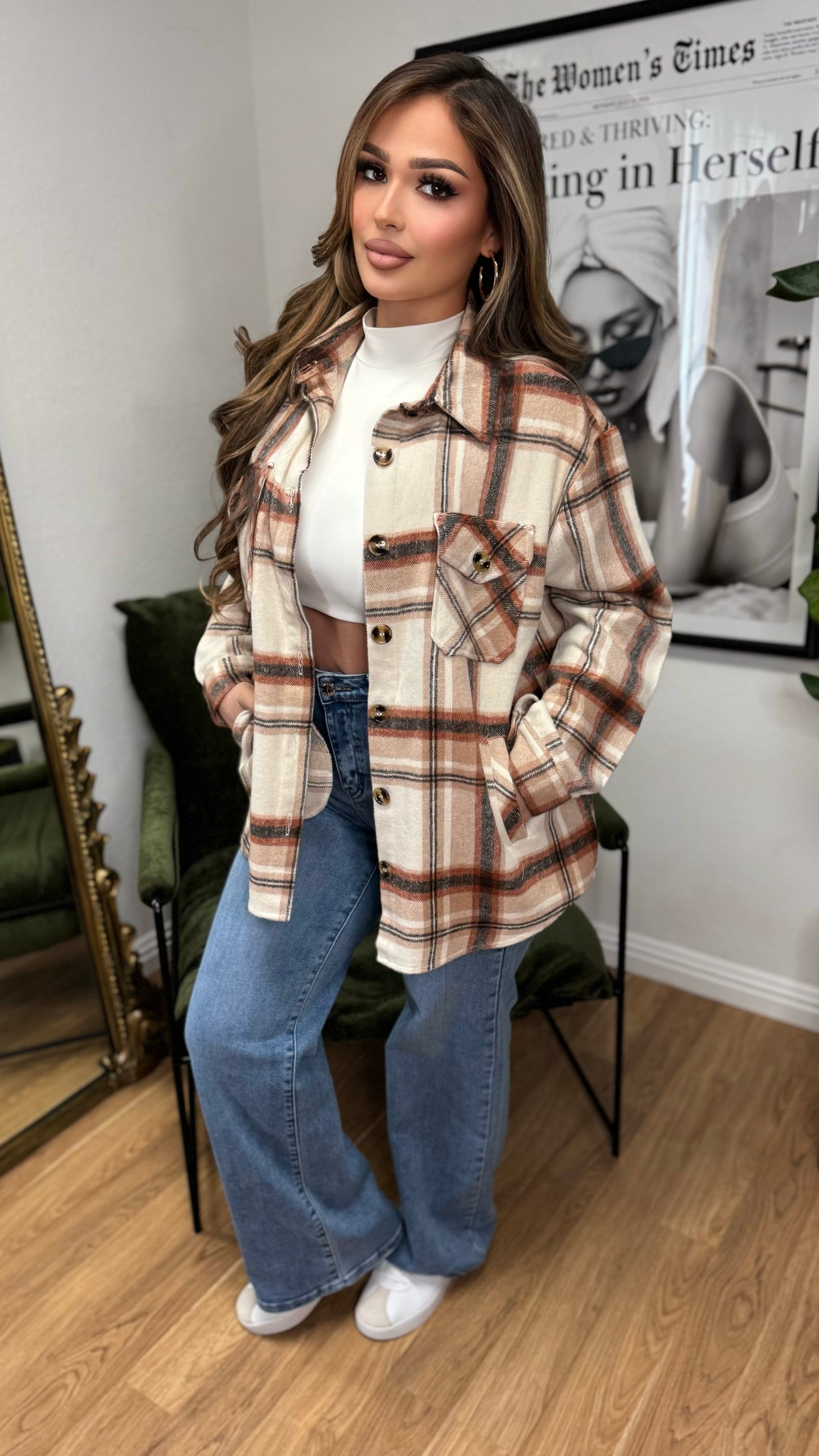 The Everyday Plaid Shacket (Taupe)