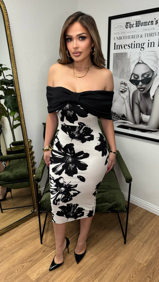 Luxe Floral Bow Strapless Dress