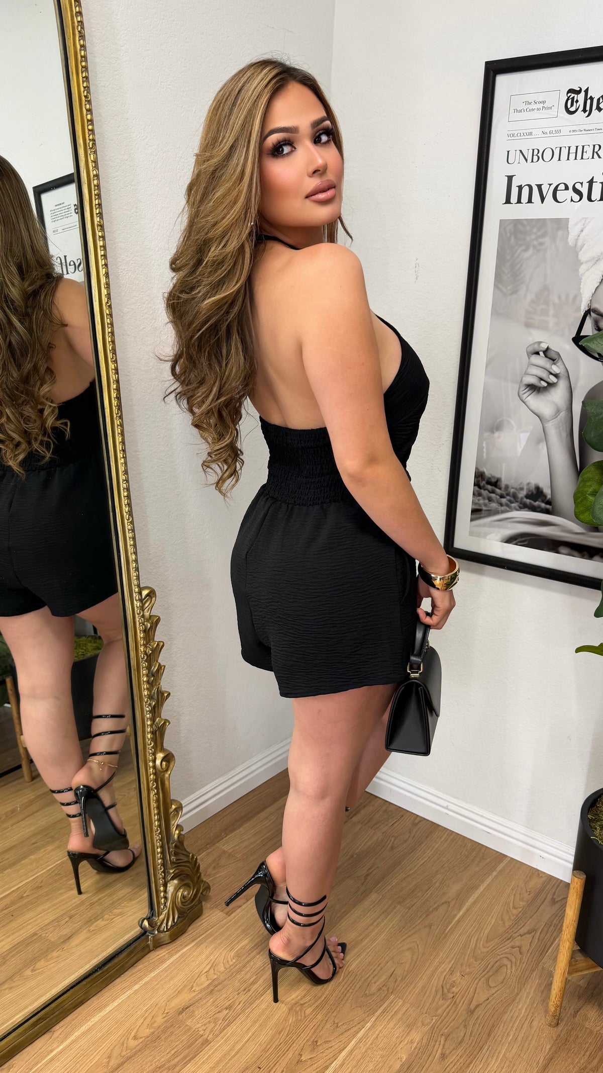 Asymmetric Halter Romper (Black)