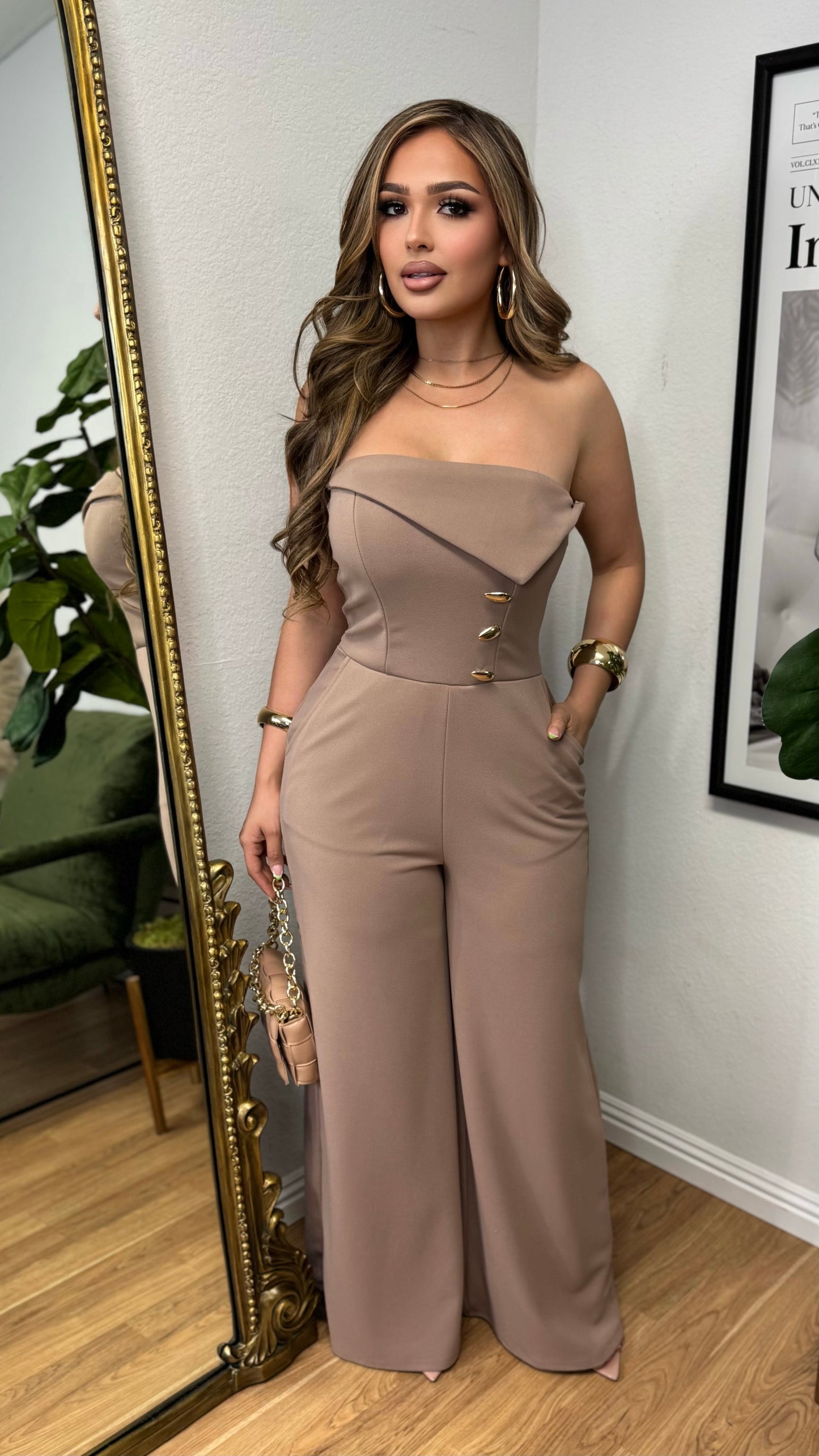 Modern Elegance Tailored Jumpsuit (Deep Tan)