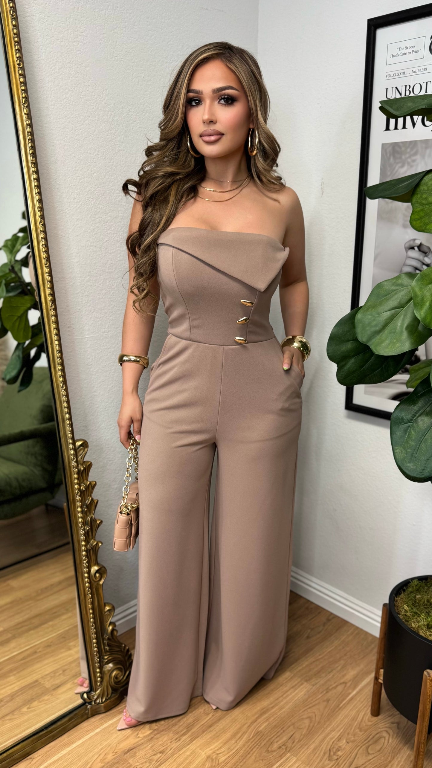 Modern Elegance Tailored Jumpsuit (Deep Tan)