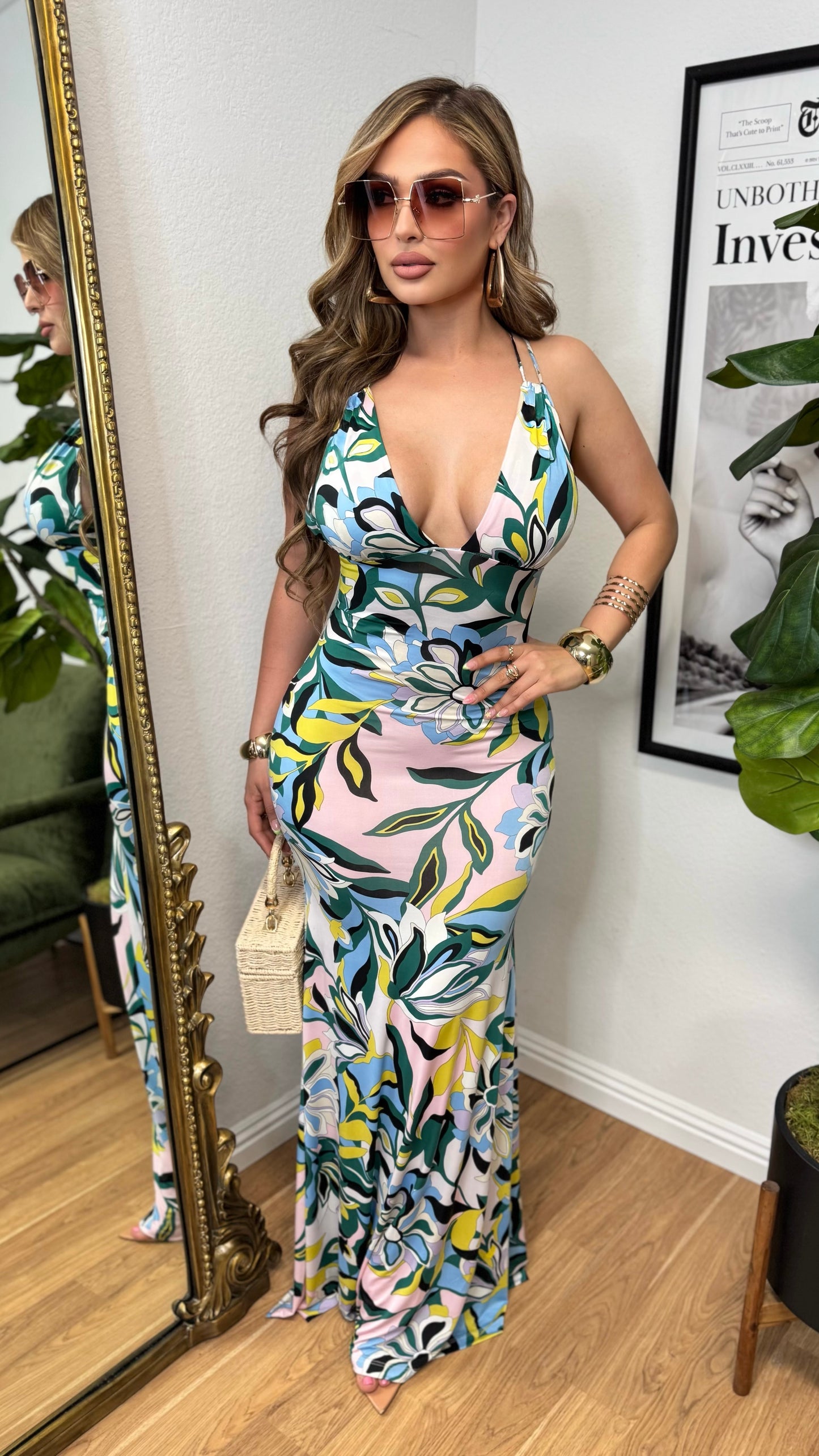 Casually Fab Maxi Dress (Ivory/ Pink/ Blue)