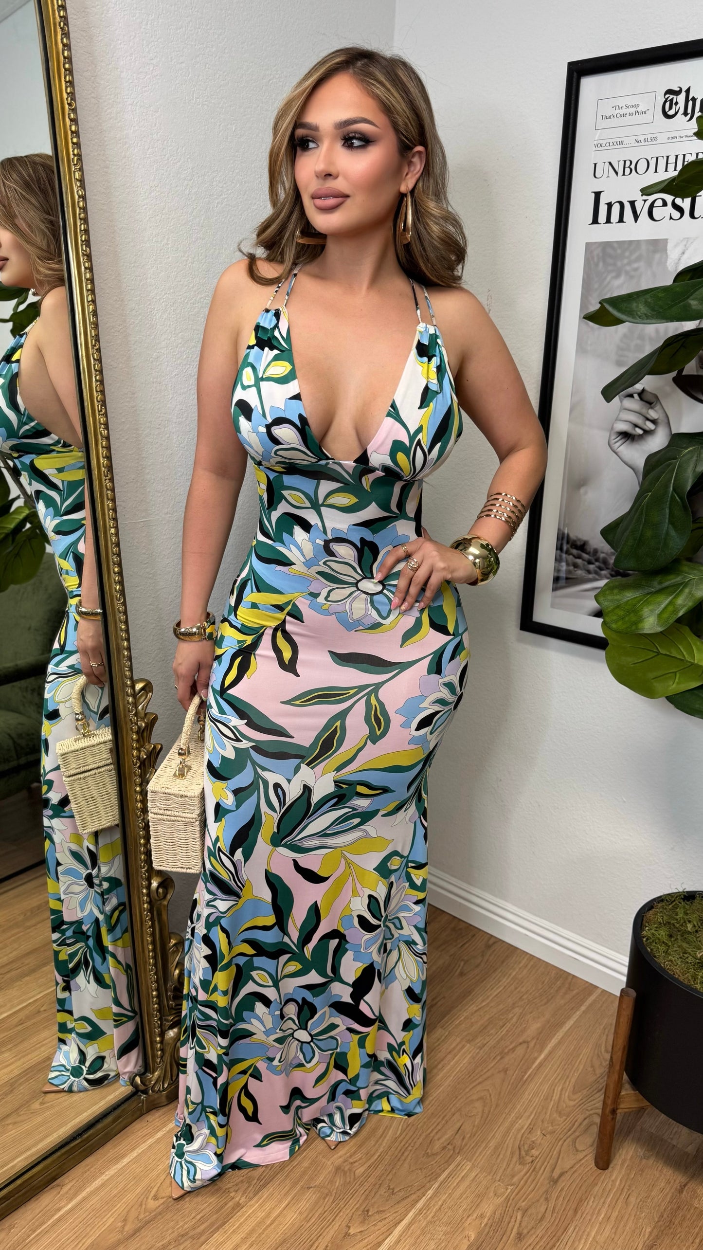Casually Fab Maxi Dress (Ivory/ Pink/ Blue)