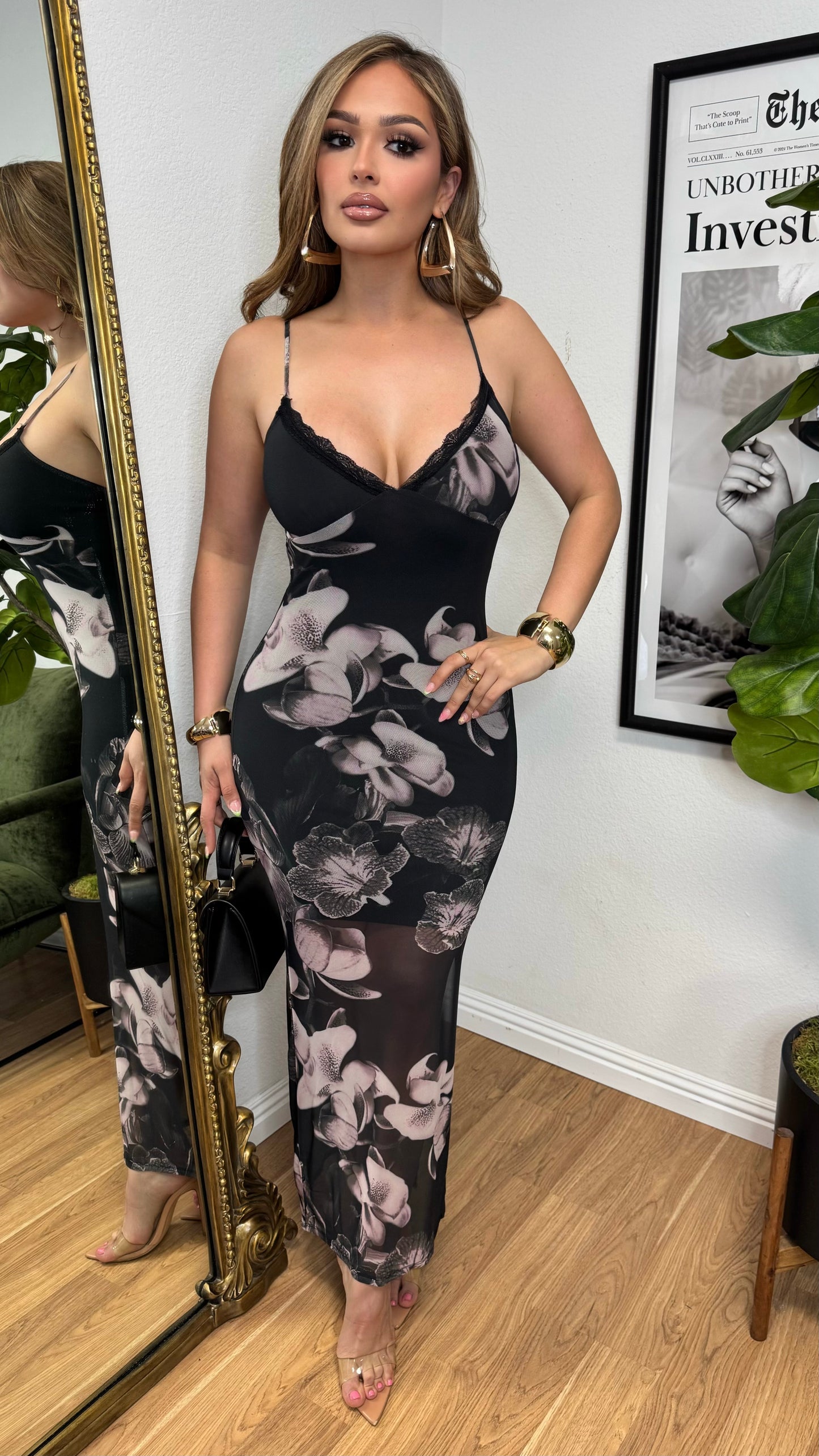 Envy Me Mesh Midi Dress (Black)