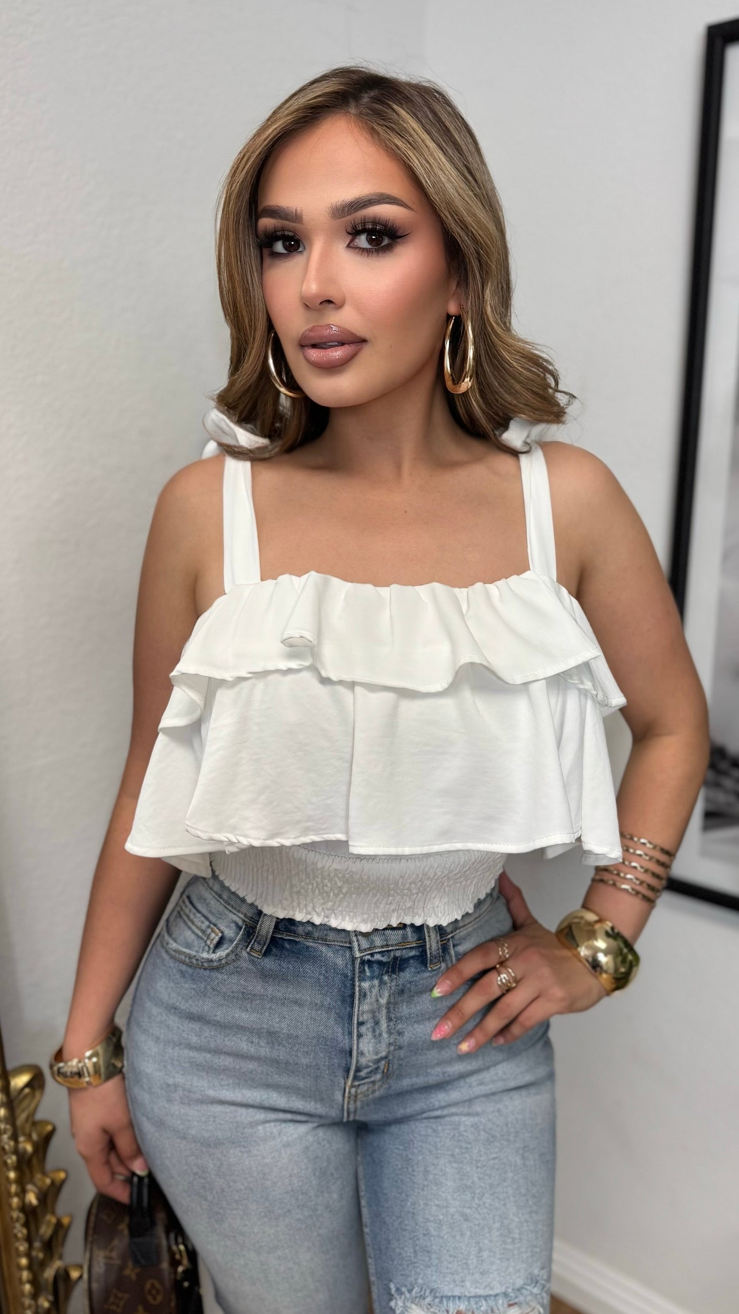 Tiered Ruffle Crop Top (Ivory)
