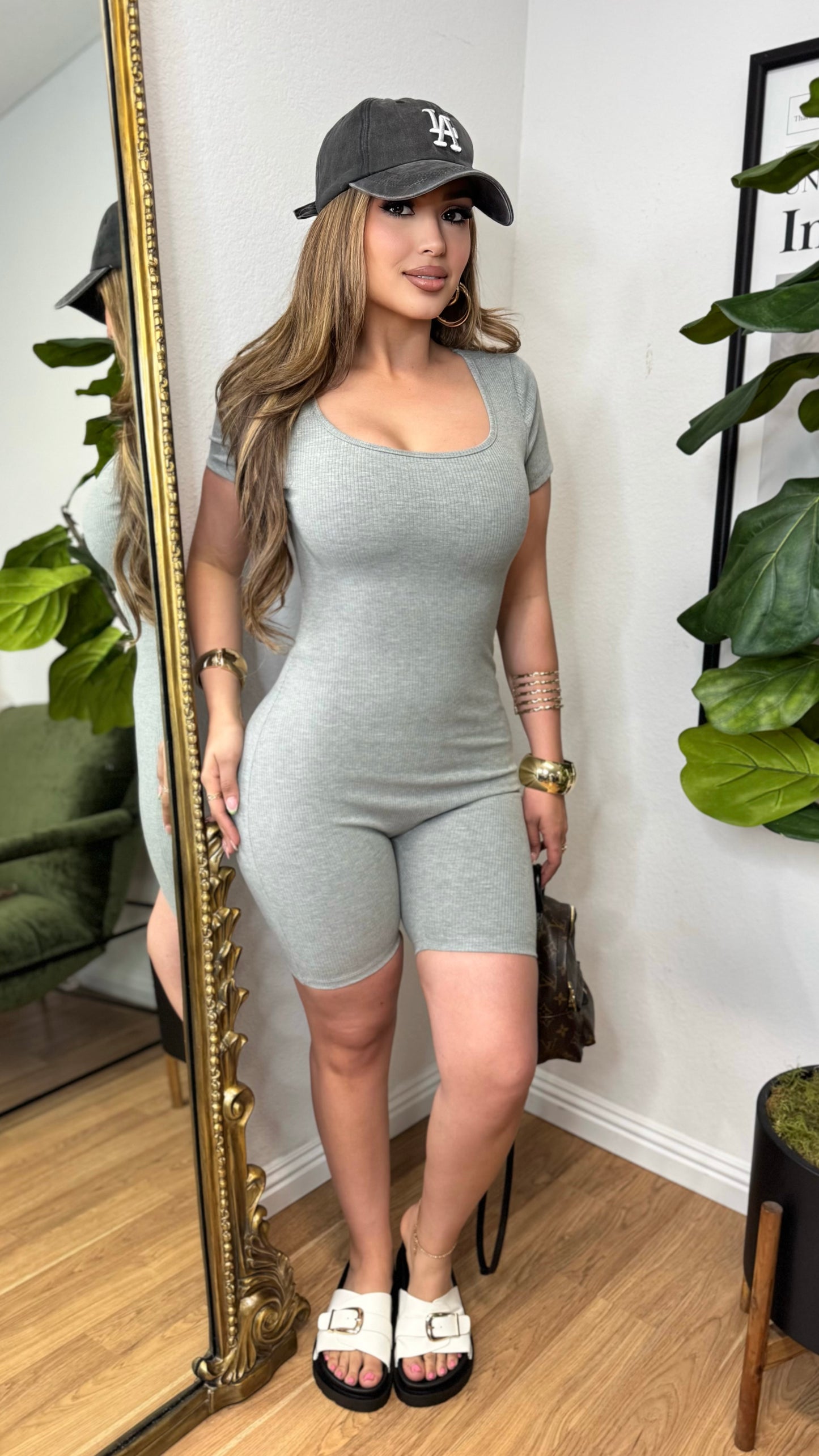 Sculpt Mode Ribbed Romper (Heather Grey)