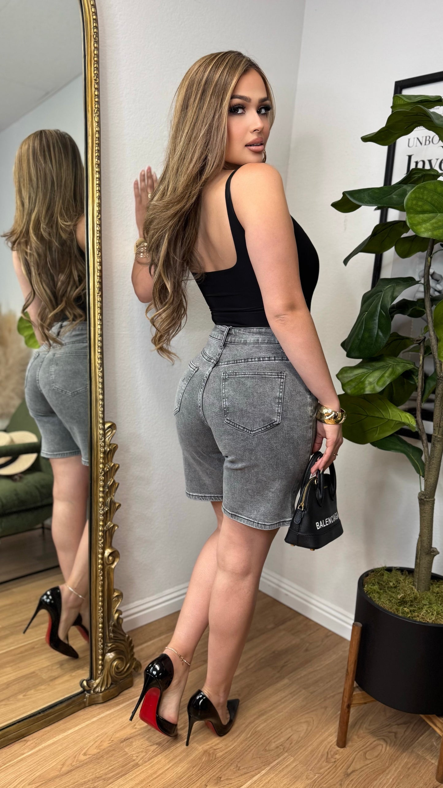 Tailored High Waisted Gray Bermuda Shorts
