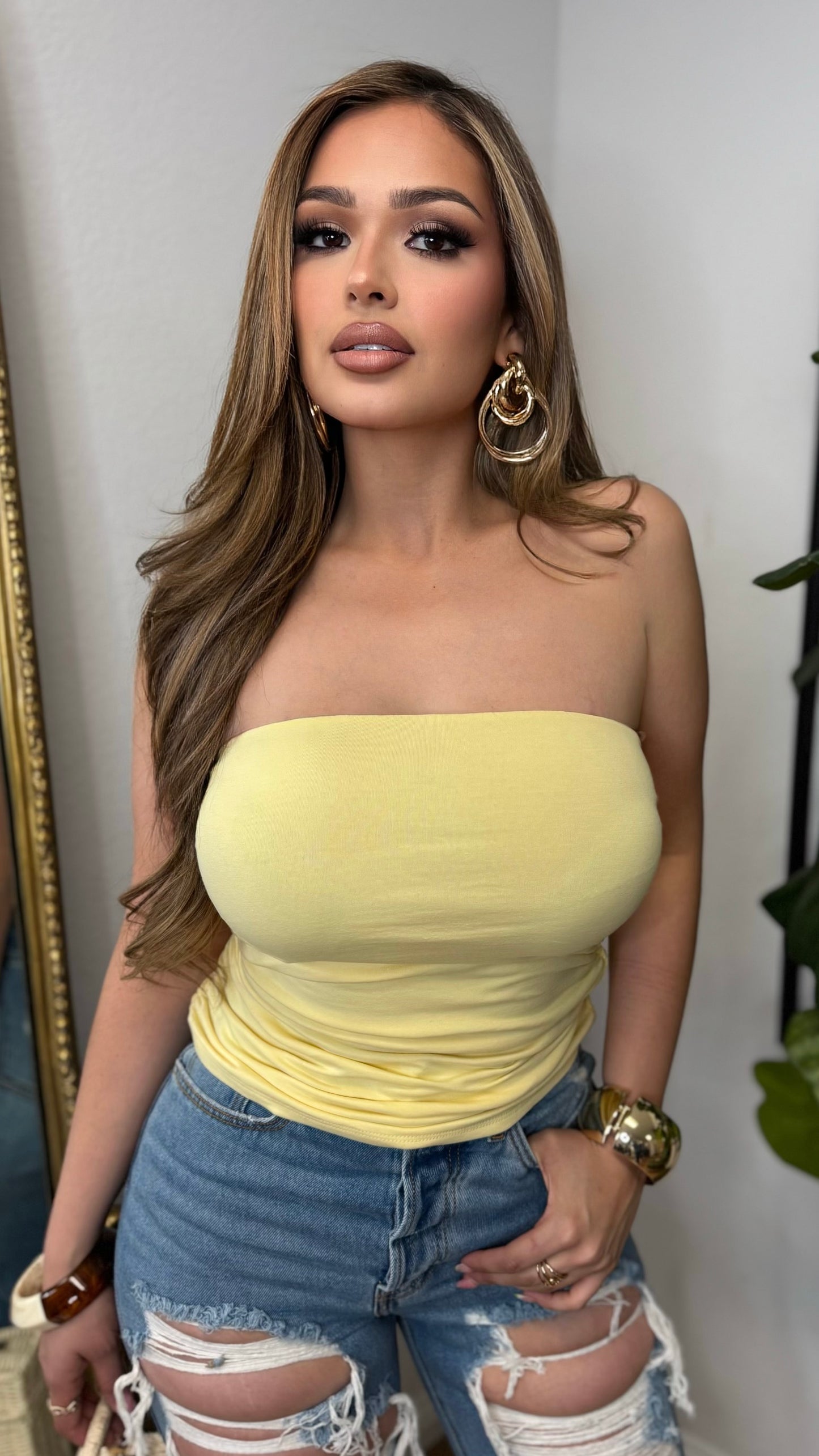 Scrunched Tube Top (Yellow)