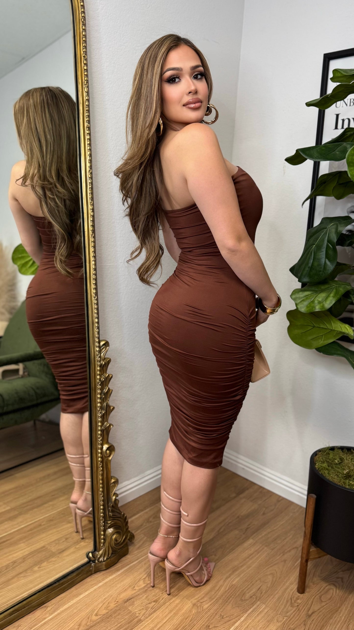 Ciarra Scrunched Dress (Brown)