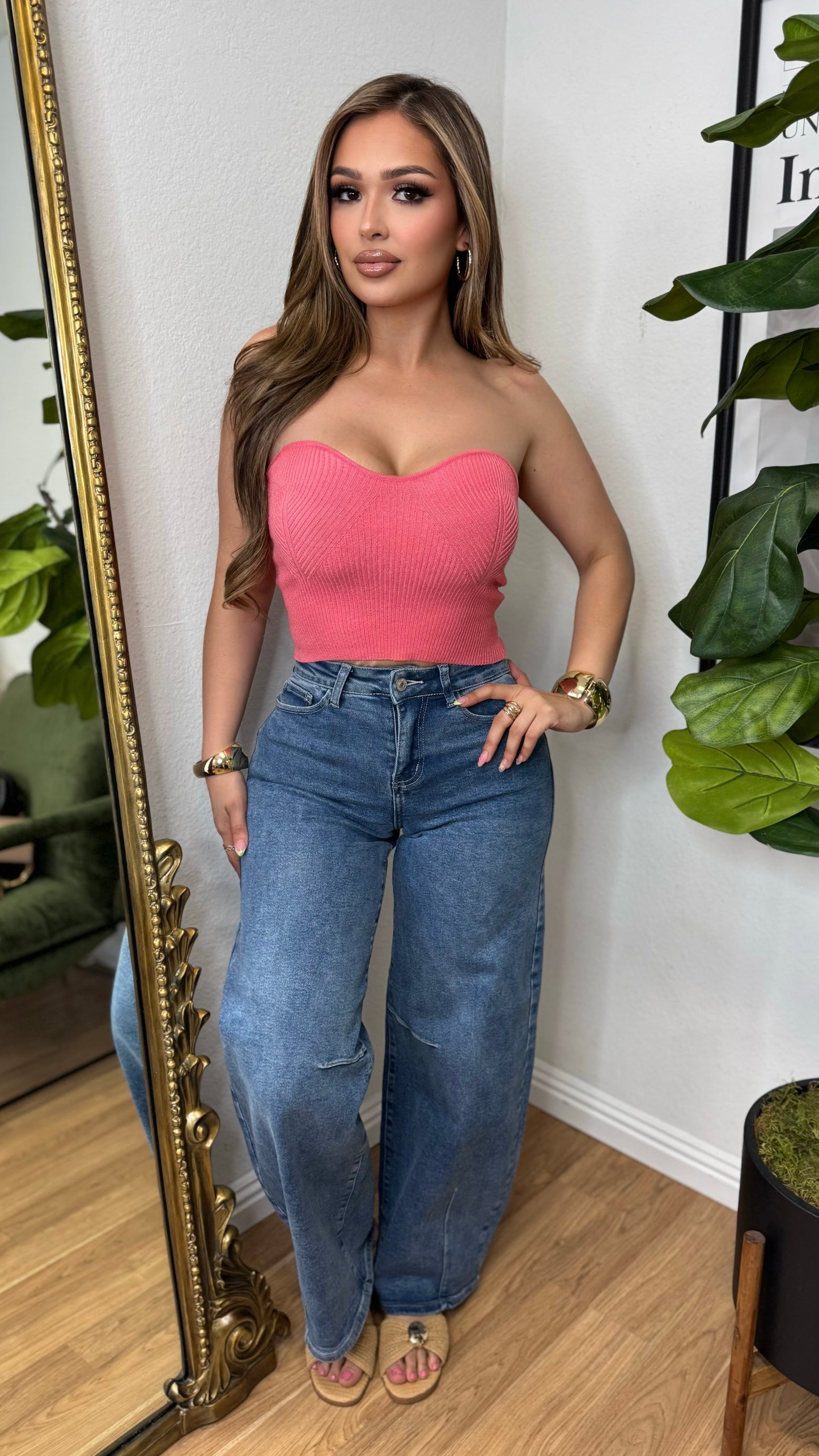 Sculpt Strapless Knit Top (Coral)