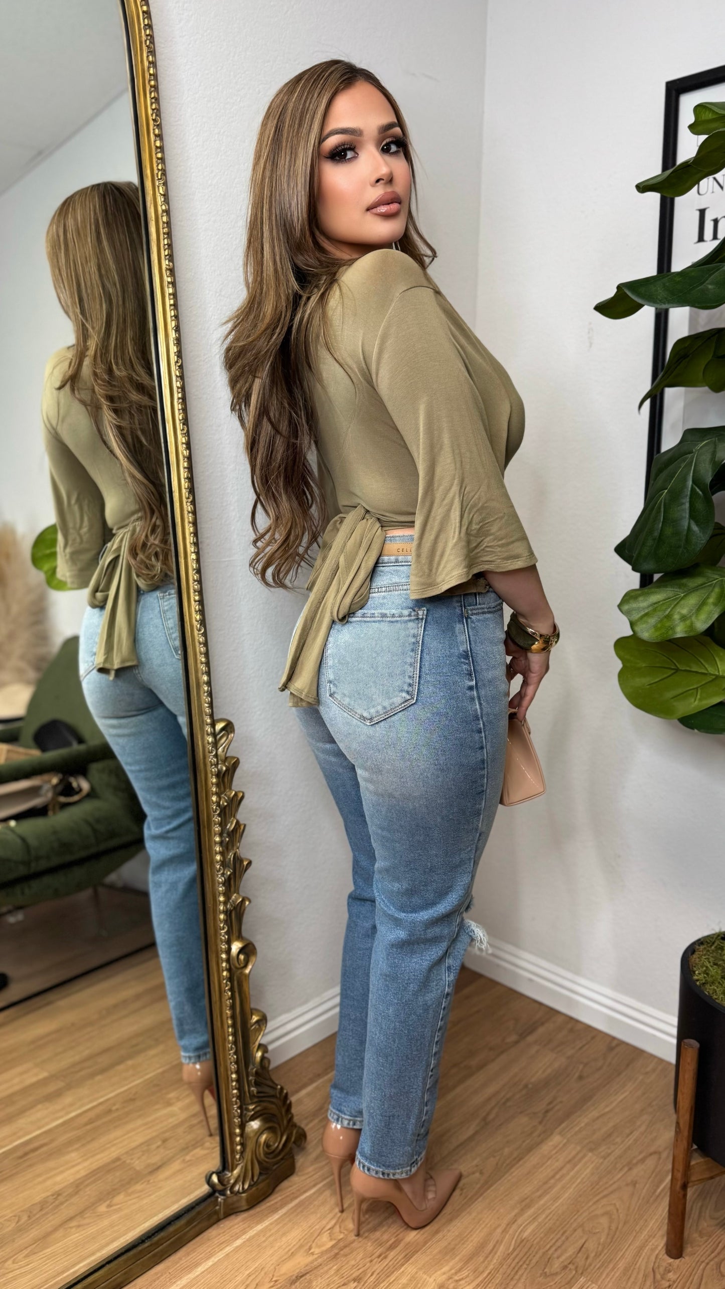 At It's Finest Wrap & Tie Top (Olive)