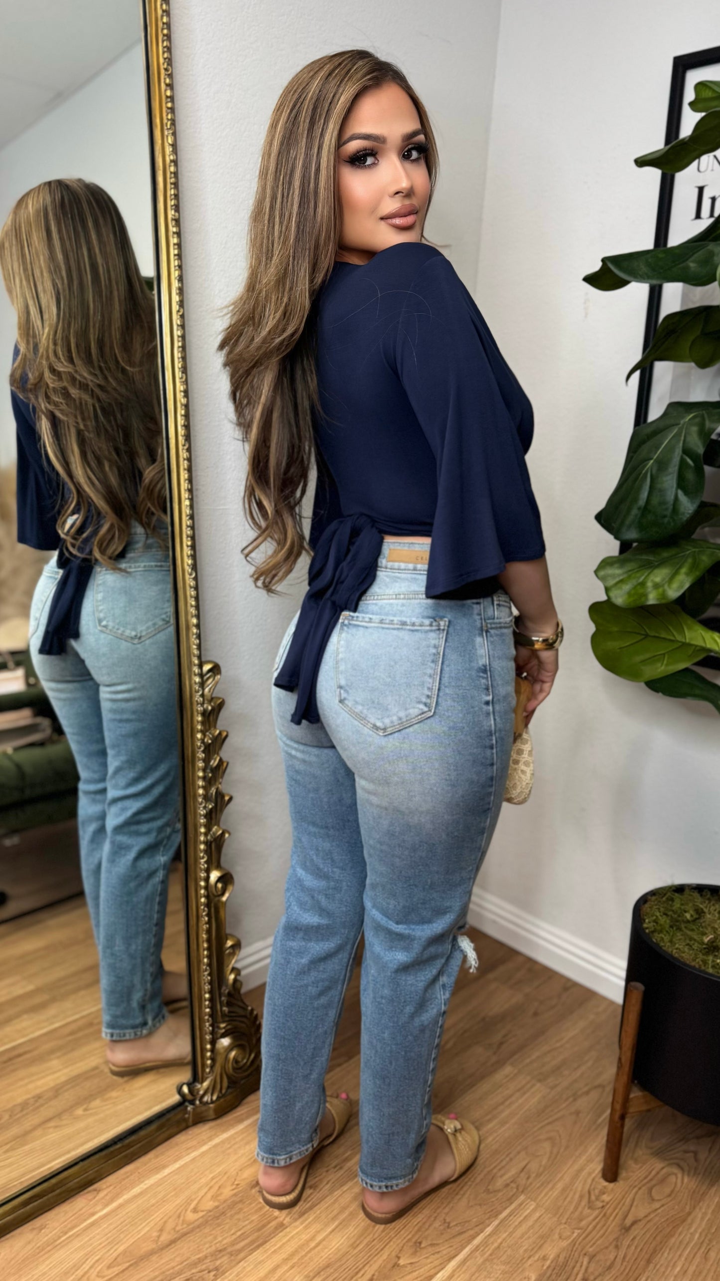 At It's Finest Wrap & Tie Top (Navy)
