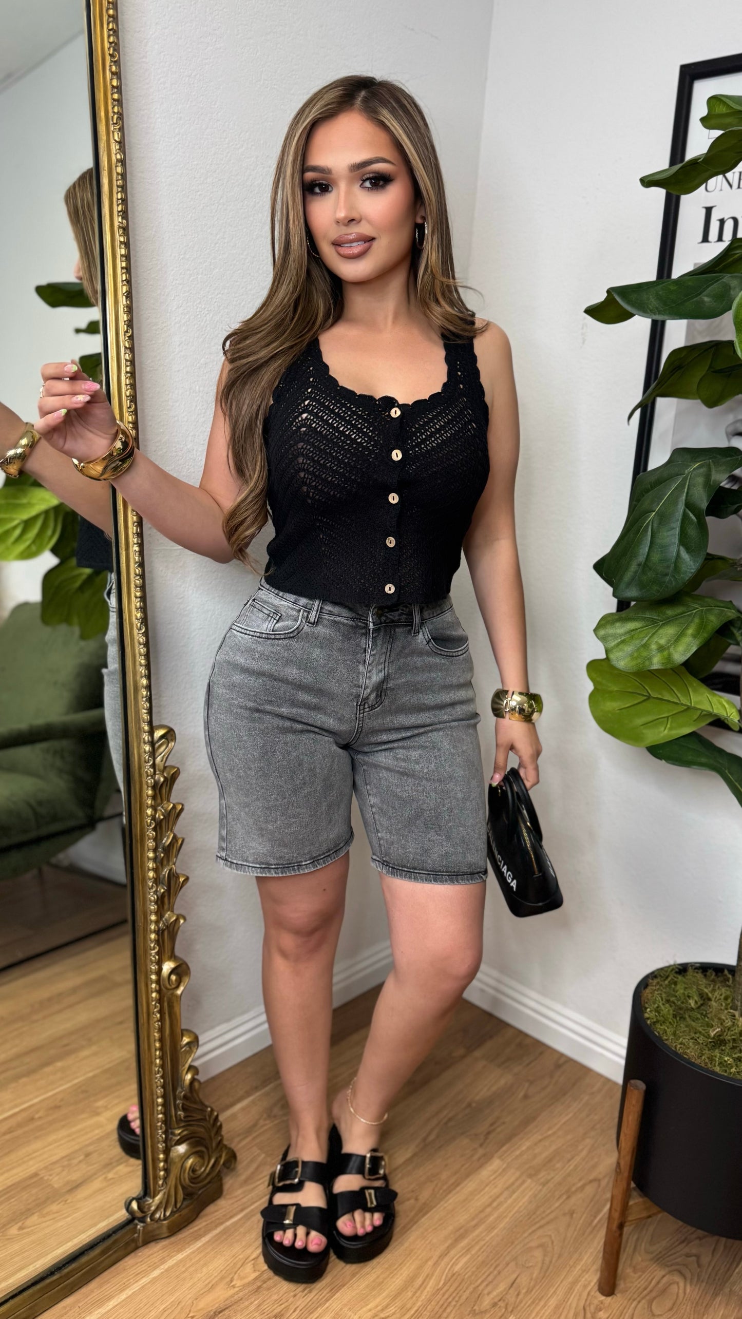 Crochet Button Up Top (Black)